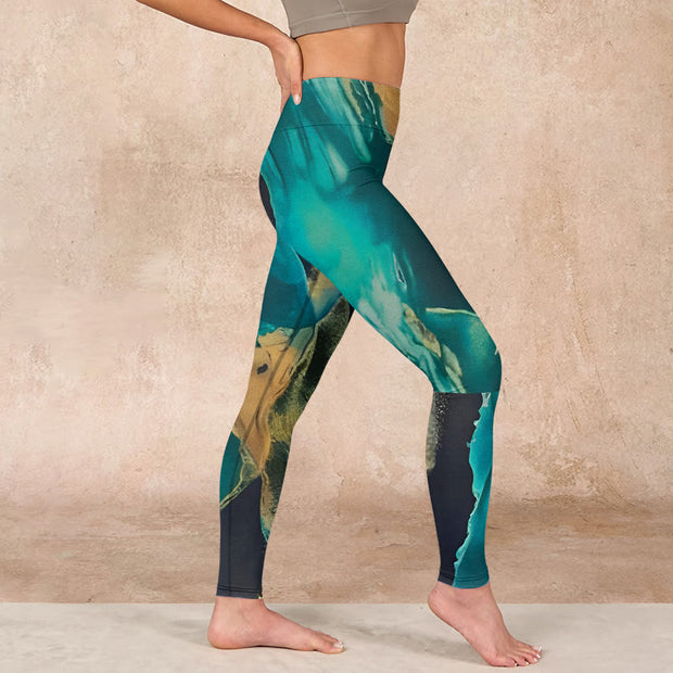 Buddha Stones DarkCyan Natural Landscapes Exercise Leggings Women's Yoga Pants Leggings BS 16