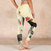 Buddha Stones Lotus Mountains House Print Gym Leggings Women's Yoga Pants