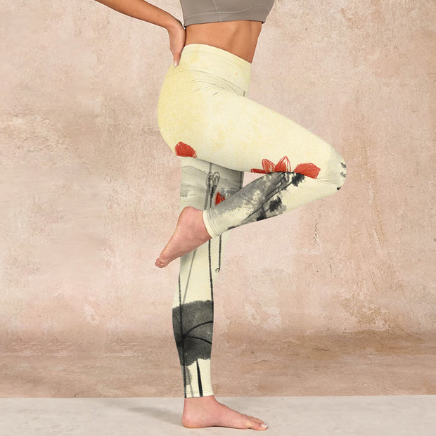 Buddha Stones Lotus Mountains House Print Gym Leggings Women's Yoga Pants - image 16