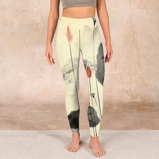 Buddha Stones Lotus Mountains House Print Gym Leggings Women's Yoga Pants Leggings BS 1