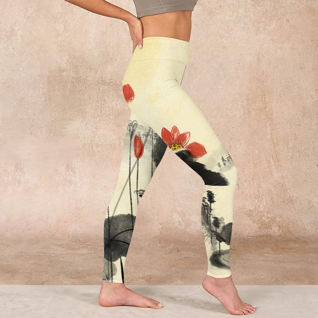 Buddha Stones Lotus Mountains House Print Gym Leggings Women's Yoga Pants - image 17