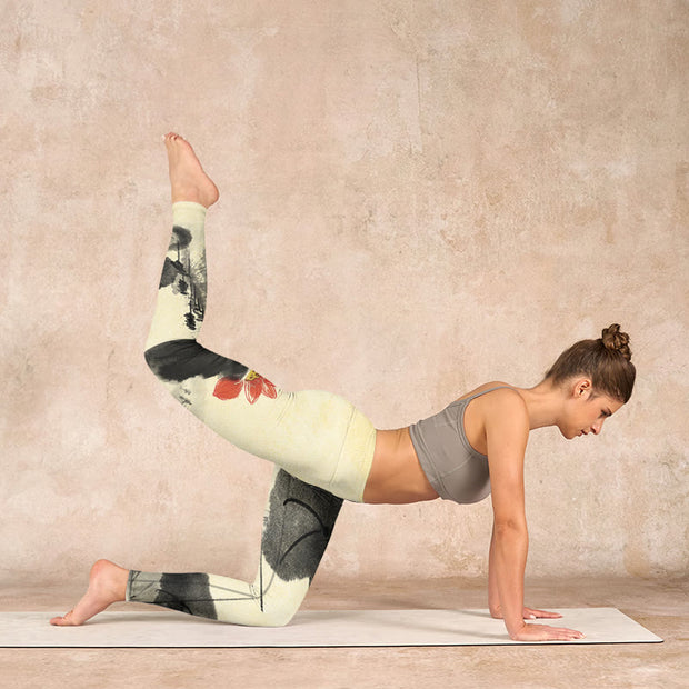 Buddha Stones Lotus Mountains House Print Gym Leggings Women's Yoga Pants - image 6