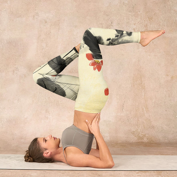 Buddha Stones Lotus Mountains House Print Gym Leggings Women's Yoga Pants - image 8