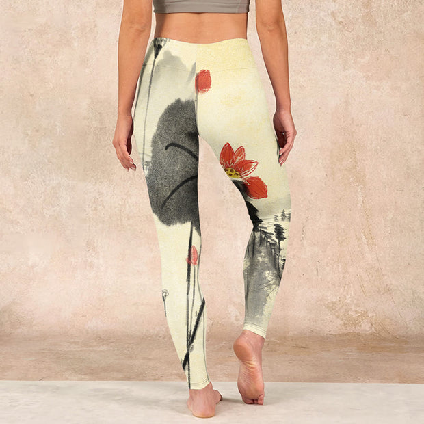 Buddha Stones Lotus Mountains House Print Gym Leggings Women's Yoga Pants - image 15
