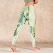 Buddha Stones Beige Green Tie Dye Print Exercise Leggings Women's Yoga Pants