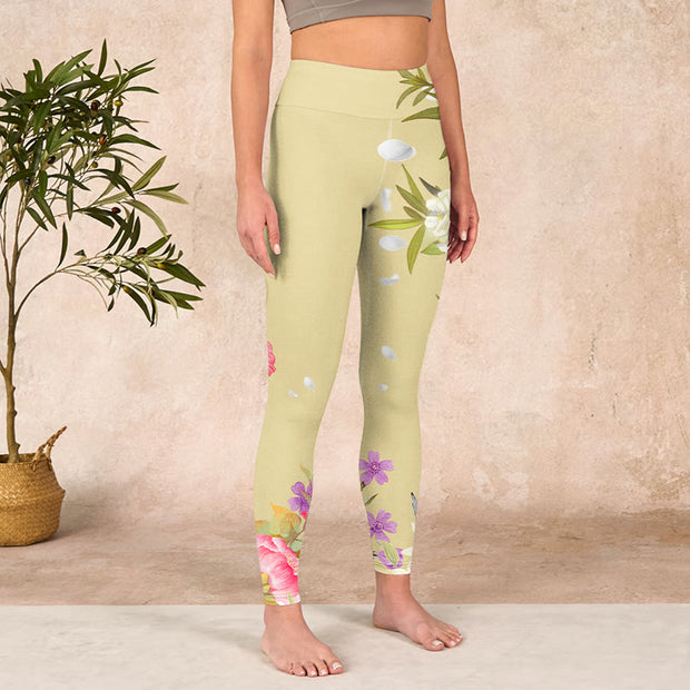 Buddha Stones Flowers Plants Butterfly Print Fitness Leggings Women's Yoga Pants Leggings BS 3