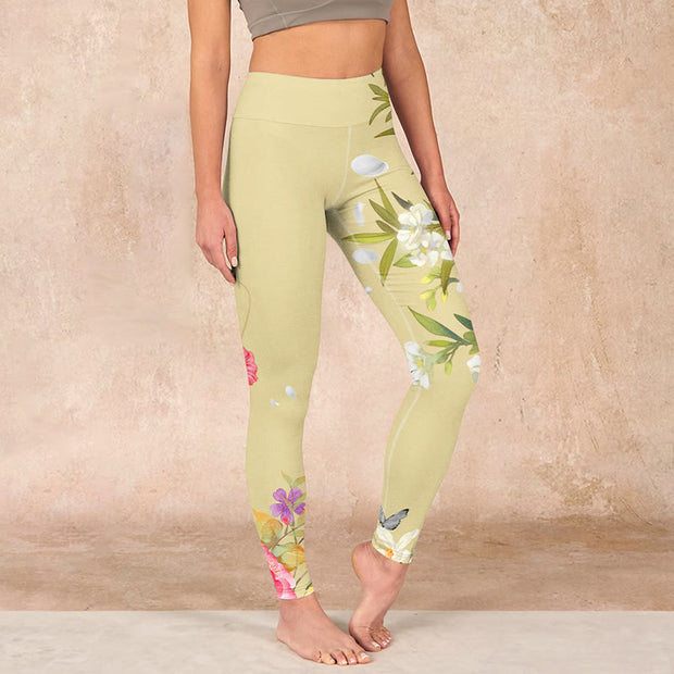 Buddha Stones Flowers Plants Butterfly Print Fitness Leggings Women's Yoga Pants - Bisque - US18，UK/AU22，EU50 (4XL) - image 1