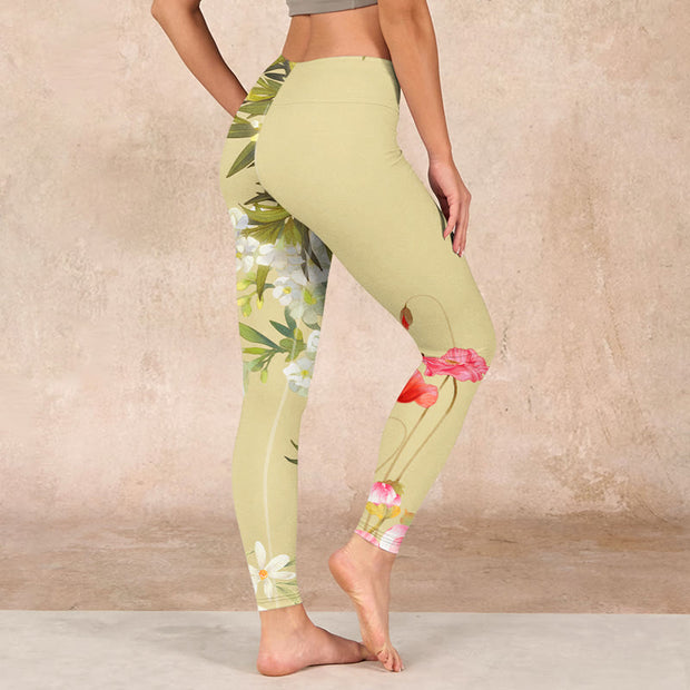 Buddha Stones Flowers Plants Butterfly Print Fitness Leggings Women's Yoga Pants