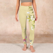 Buddha Stones Flowers Plants Butterfly Print Fitness Leggings Women's Yoga Pants Leggings BS 1