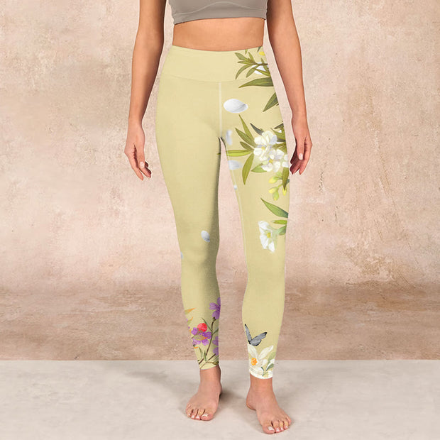 Buddha Stones Flowers Plants Butterfly Print Fitness Leggings Women's Yoga Pants