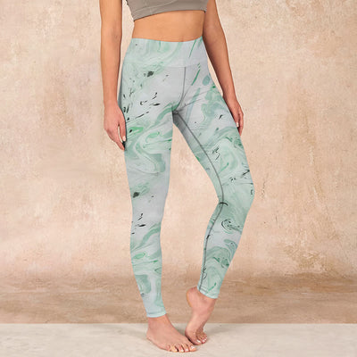 Buddha Stones Honeydew Green White Flow Line Print Exercise Leggings Women's Yoga Pants - Honeydew - US18，UK/AU22，EU50 (4XL) - image 1
