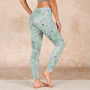 Buddha Stones Honeydew Green White Flow Line Print Exercise Leggings Women's Yoga Pants - image 3