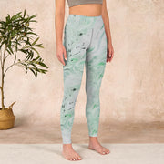 Buddha Stones Honeydew Green White Flow Line Print Exercise Leggings Women's Yoga Pants