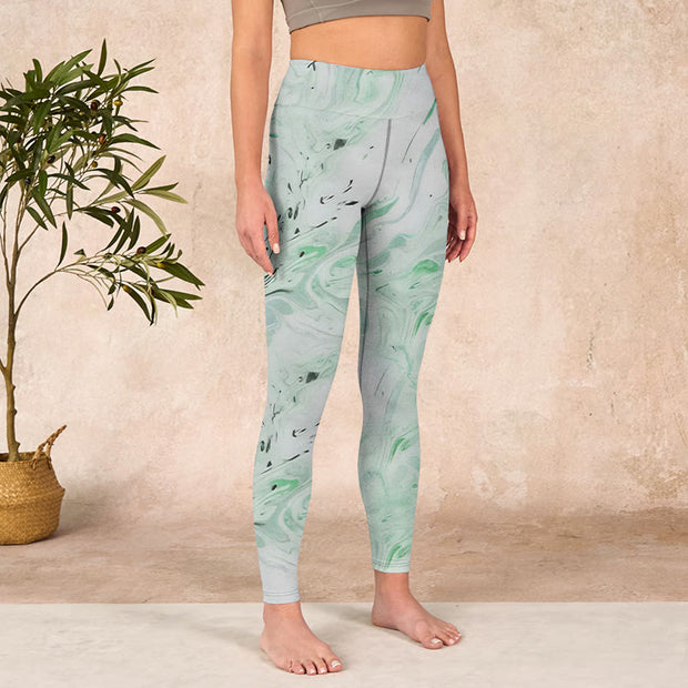 Buddha Stones Honeydew Green White Flow Line Print Exercise Leggings Women's Yoga Pants - image 4