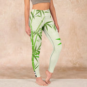 Buddha Stones Lush Bamboo Panda Auspicious Cloud Waves Print Gym Leggings Women's Yoga Pants - PaleGreen - US18，UK/AU22，EU50 (4XL) - image 1