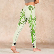 Buddha Stones Lush Bamboo Panda Auspicious Cloud Waves Print Gym Leggings Women's Yoga Pants