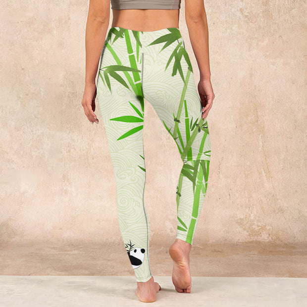 Buddha Stones Lush Bamboo Panda Auspicious Cloud Waves Print Gym Leggings Women's Yoga Pants - image 15