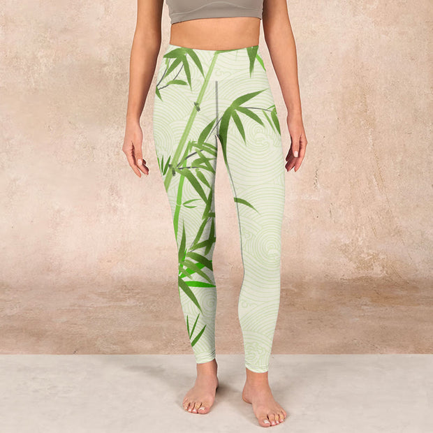 Buddha Stones Lush Bamboo Panda Auspicious Cloud Waves Print Gym Leggings Women's Yoga Pants - image 2
