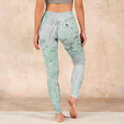 Buddha Stones Honeydew Green White Flow Line Print Exercise Leggings Women's Yoga Pants - image 15