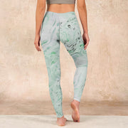 Buddha Stones Honeydew Green White Flow Line Print Exercise Leggings Women's Yoga Pants