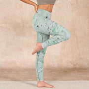 Buddha Stones Honeydew Green White Flow Line Print Exercise Leggings Women's Yoga Pants Leggings BS 17