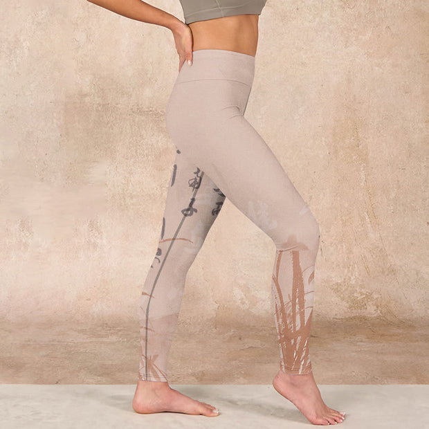 Buddha Stones Calligraphy Orchid Print Gym Leggings Women's Yoga Pants - image 17