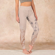 Buddha Stones Calligraphy Orchid Print Gym Leggings Women's Yoga Pants