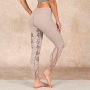 Buddha Stones Calligraphy Orchid Print Gym Leggings Women's Yoga Pants Leggings BS 2