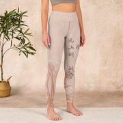 Buddha Stones Calligraphy Orchid Print Gym Leggings Women's Yoga Pants