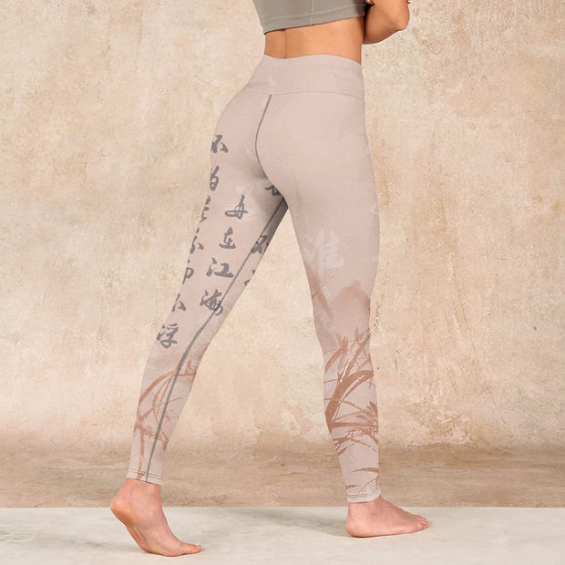Buddha Stones Calligraphy Orchid Print Gym Leggings Women's Yoga Pants - image 5