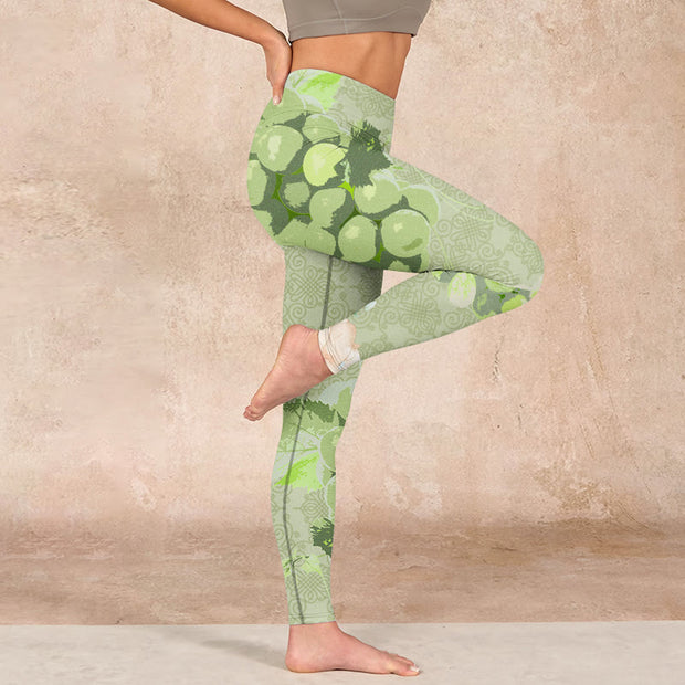 Buddha Stones Green Grapes Pink Roses Gym Leggings Women's Yoga Pants - image 16