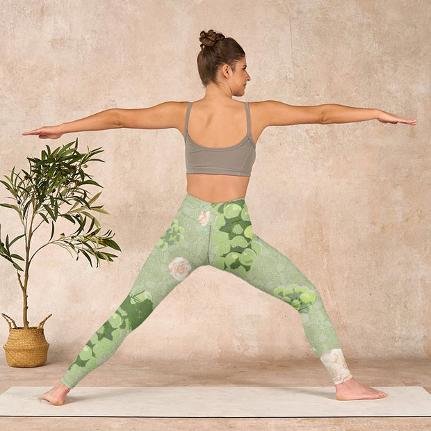 Buddha Stones Green Grapes Pink Roses Gym Leggings Women's Yoga Pants