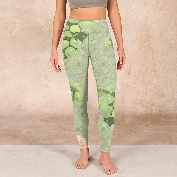 Buddha Stones Green Grapes Pink Roses Gym Leggings Women's Yoga Pants - image 2