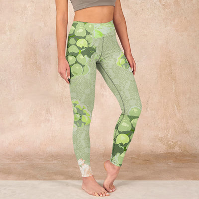 Buddha Stones Green Grapes Pink Roses Gym Leggings Women's Yoga Pants - YellowGreen - US18，UK/AU22，EU50 (4XL) - image 1