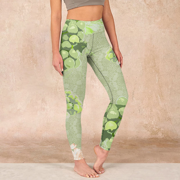 Buddha Stones Green Grapes Pink Roses Gym Leggings Women's Yoga Pants - YellowGreen - US18，UK/AU22，EU50 (4XL) - image 1