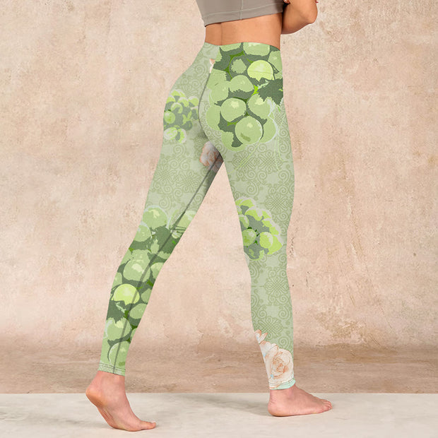 Buddha Stones Green Grapes Pink Roses Gym Leggings Women's Yoga Pants - image 5