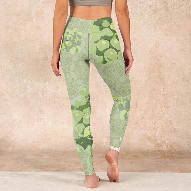 Buddha Stones Green Grapes Pink Roses Gym Leggings Women's Yoga Pants Leggings BS 15