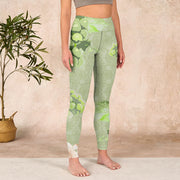 Buddha Stones Green Grapes Pink Roses Gym Leggings Women's Yoga Pants Leggings BS 3