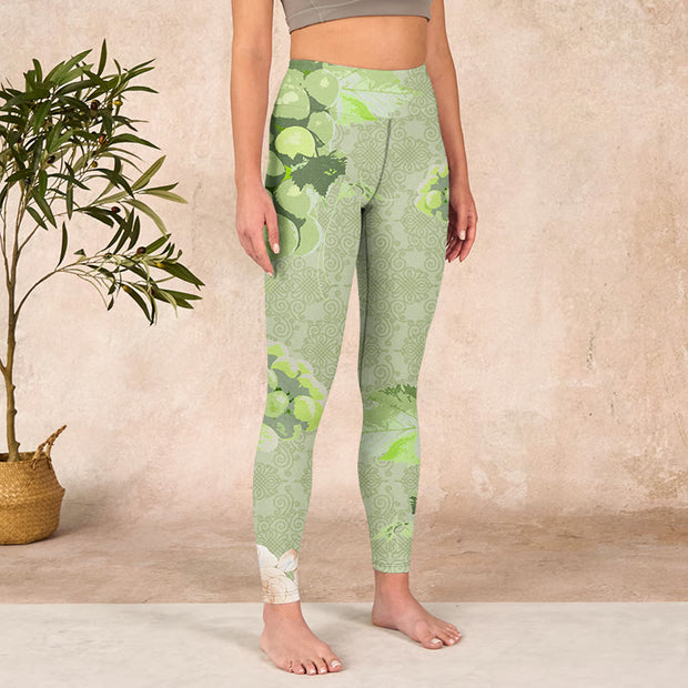 Buddha Stones Green Grapes Pink Roses Gym Leggings Women's Yoga Pants