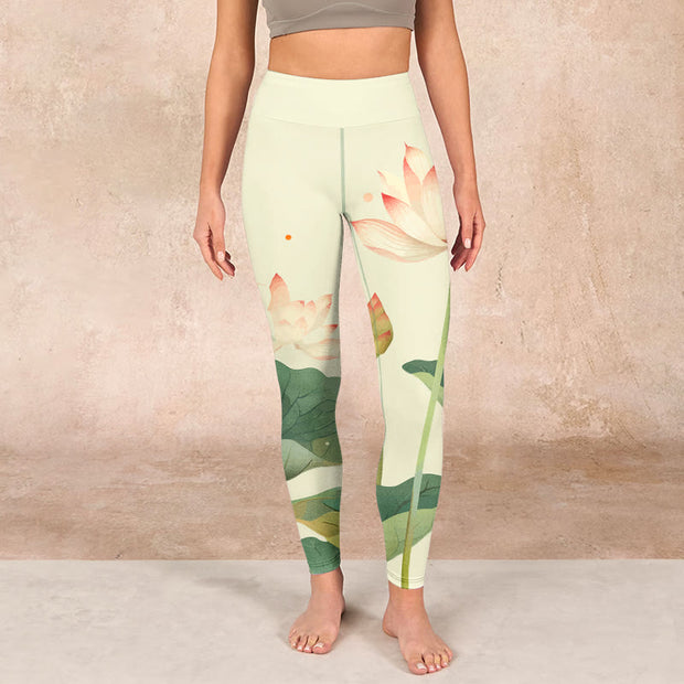 Buddha Stones Lotus Flower Leaf Dragonfly Print Fitness Leggings Women's Yoga Pants - image 2