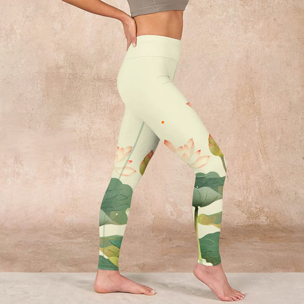 Buddha Stones Lotus Flower Leaf Dragonfly Print Fitness Leggings Women's Yoga Pants - image 17