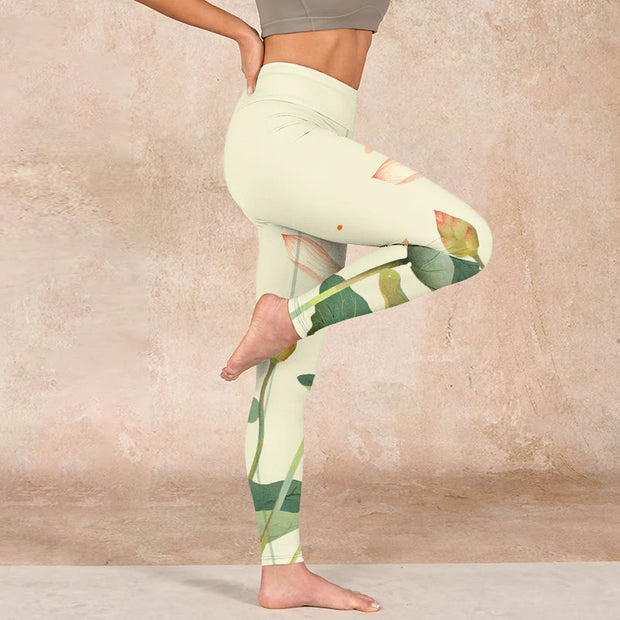 Buddha Stones Lotus Flower Leaf Dragonfly Print Fitness Leggings Women's Yoga Pants Leggings BS 16