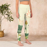 Buddha Stones Lotus Flower Leaf Dragonfly Print Fitness Leggings Women's Yoga Pants