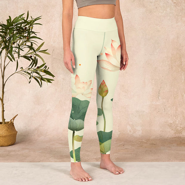 Buddha Stones Lotus Flower Leaf Dragonfly Print Fitness Leggings Women's Yoga Pants Leggings BS 3