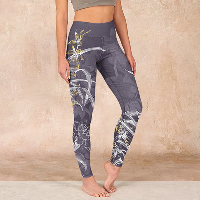 Buddha Stones Orchid Flower Roses Gym Leggings Women's Yoga Pants - DimGray - US18，UK/AU22，EU50 (4XL) - image 1