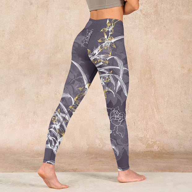 Buddha Stones Orchid Flower Roses Gym Leggings Women's Yoga Pants - image 5