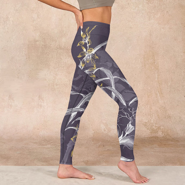 Buddha Stones Orchid Flower Roses Gym Leggings Women's Yoga Pants Leggings BS 17