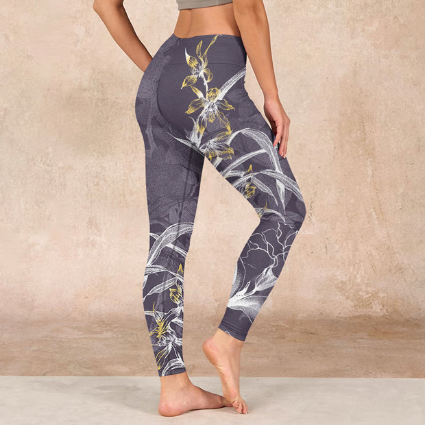 Buddha Stones Orchid Flower Roses Gym Leggings Women's Yoga Pants