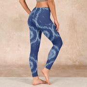 Buddha Stones Navy Blue White Design Gym Leggings Women's Yoga Pants