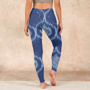 Buddha Stones Navy Blue White Design Gym Leggings Women's Yoga Pants